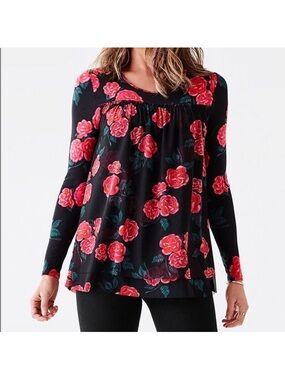 Matilda Jane Black Tunic with Pink Rose Print Sz M